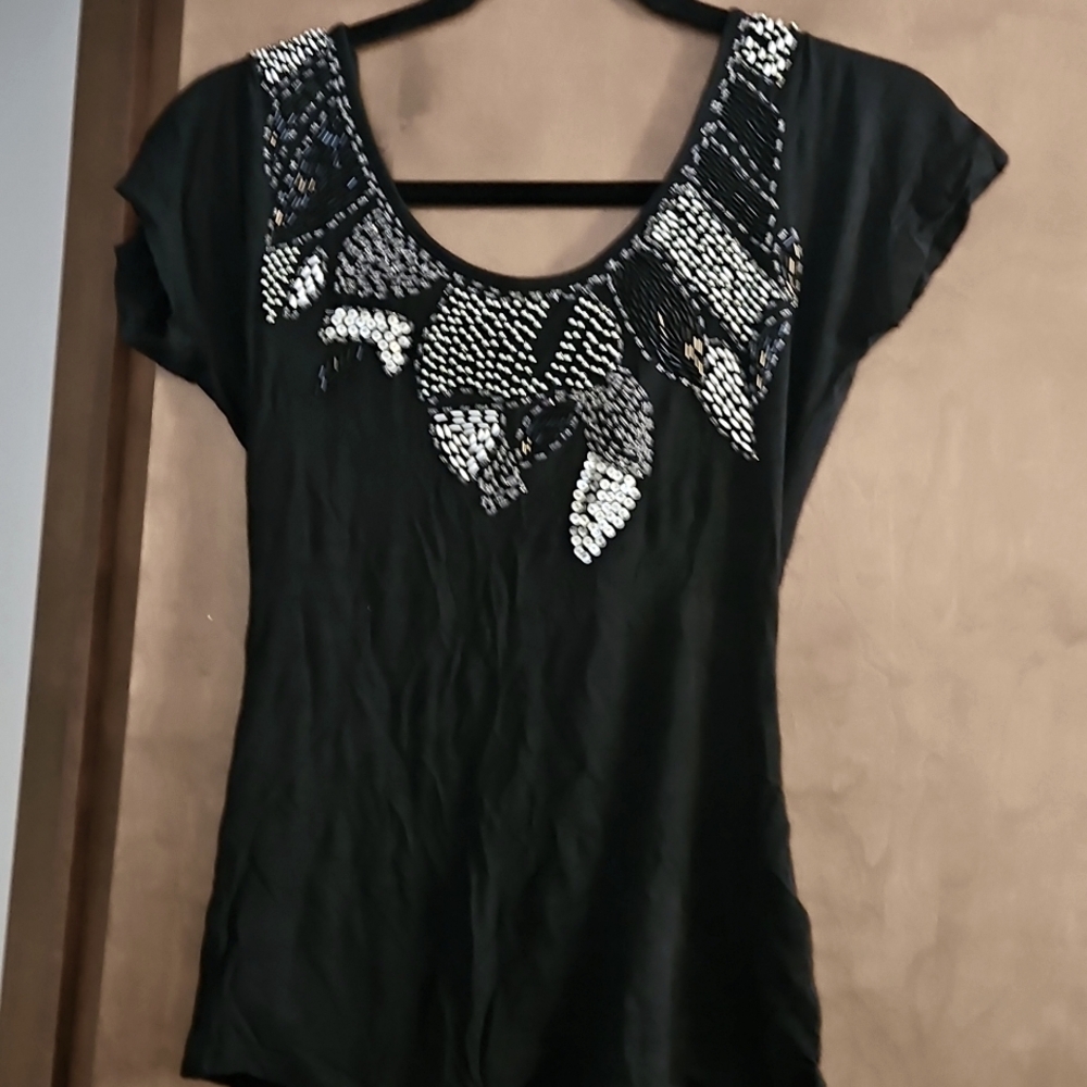 Stretchy Beaded Top Deep V Back 16 Pit To Pit 23 Inch Long SO PRETTY